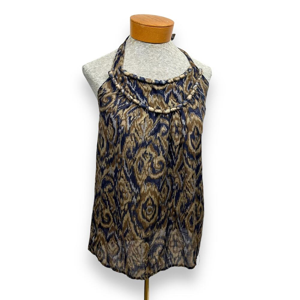 NWT Ann Taylor Loft Ikat Print Lightweight Cotton Halter Tank Blue Brown Size S